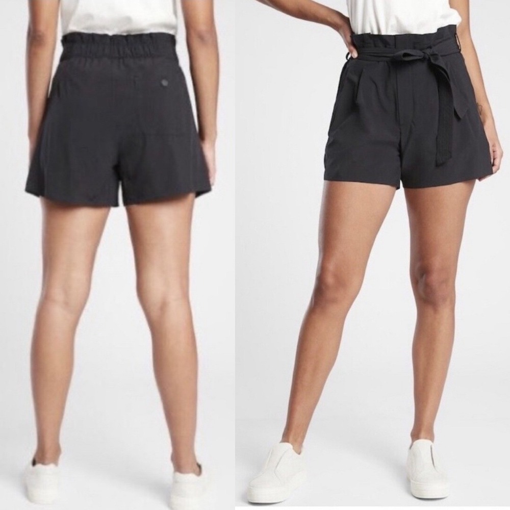 Athleta‎ Skyline Shorts Paperbag Waist Tie Pleated High Waisted Black Size 2